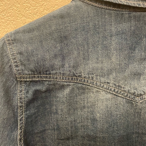 Vanilla Sky Red Plaid and Denim Western Style Pearl Snap Top-Large Juniors - Picture 7 of 9